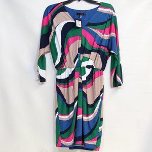 Trina Turk Multicolor Geometric 3/4 Sleeve Boatneck Party Dress Women's Size S